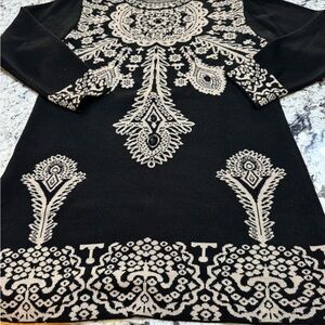 Elegant Black and Cream Patterned Sweater